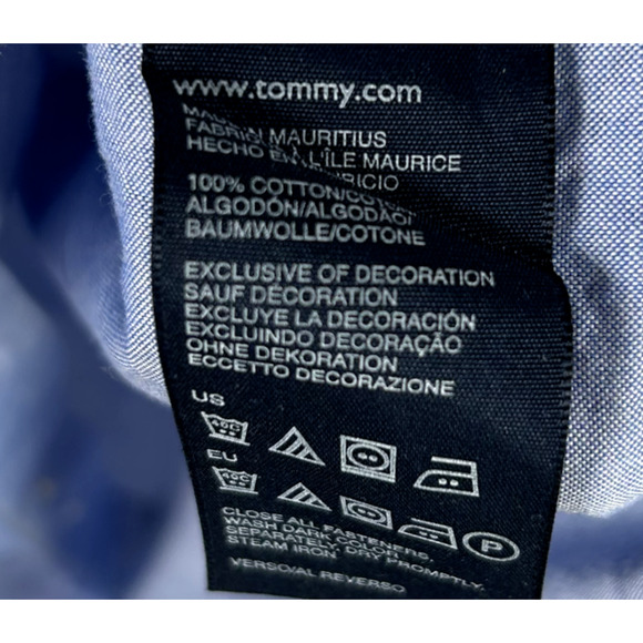 Tommy Hilfiger Mens Button Up Chambray Shirt Size XXL Preppy Embroidered Crest - Picture 6 of 11